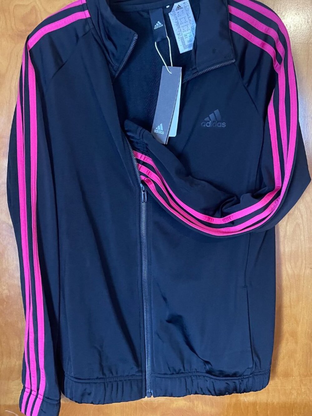 Adidas Women’s Medium Black Pink 3 Stripe Full Zip Track Jacket Athletic New T5